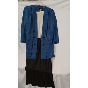Whirlaway 2 Piece Dress Jacket Set Navy Blue White Suit Separates Size 10